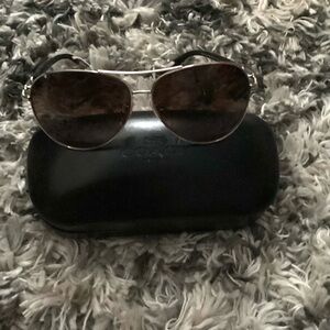 Coach Aviator Sunglasses – Brown Lenses – Gold Metal Frame – With Case